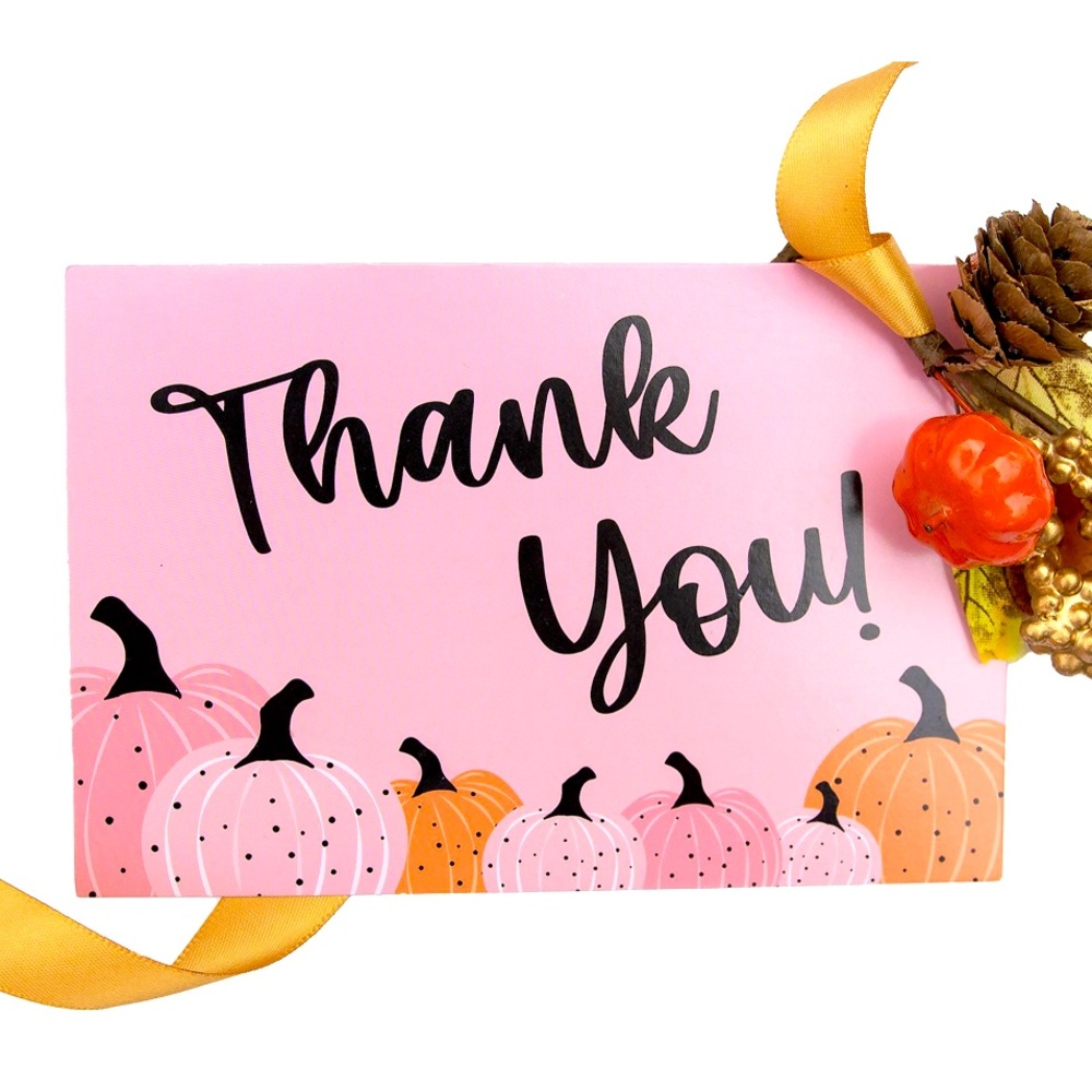 FALL 2026🎉 25 Thank you pink pumpkin themed Premium Cardstock - 4 x 6 inch